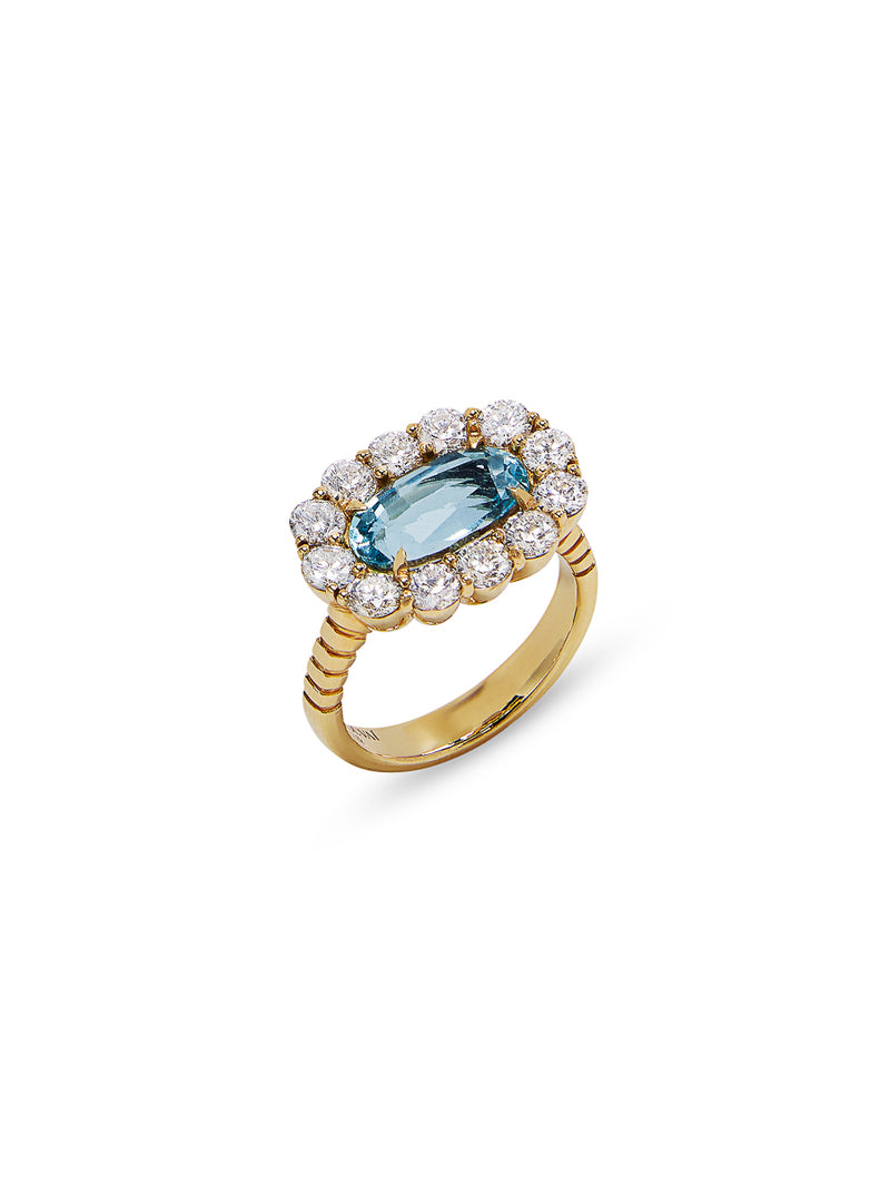 Aquamarine and Diamond Heirloom Yellow Gold Ring