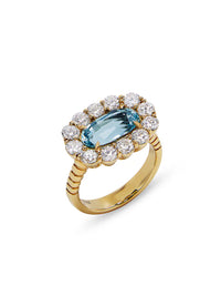 Aquamarine and Diamond Heirloom Yellow Gold Ring