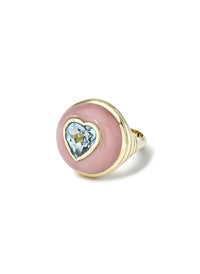 Aquamarine Heart in Pink Opal Petite Lollipop Yellow Gold Ring