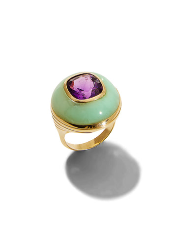 Amethyst in Chrysoprase Lollipop Yellow Gold Ring