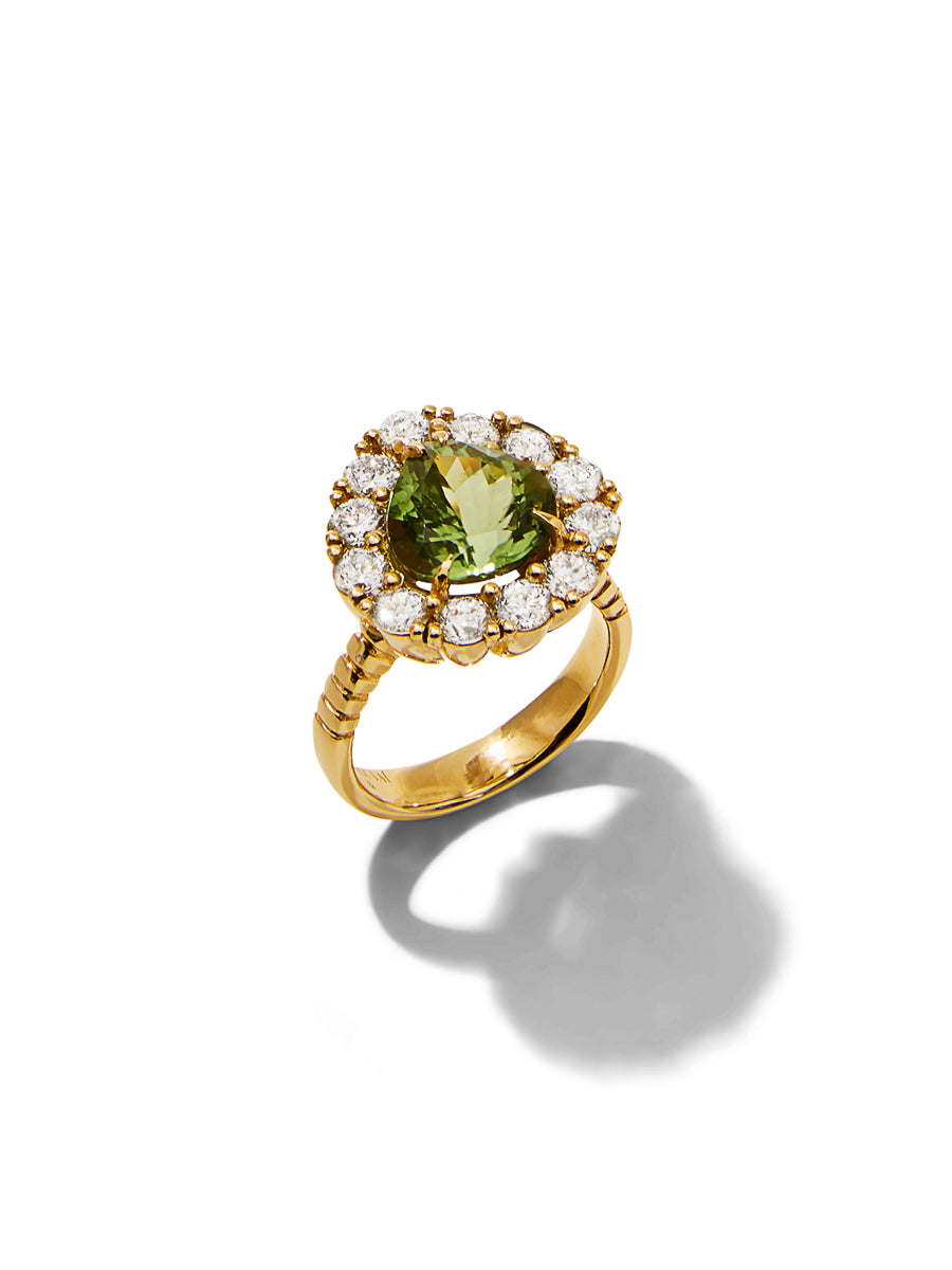 Pear Green Tourmaline and Diamond Heirloom Ring