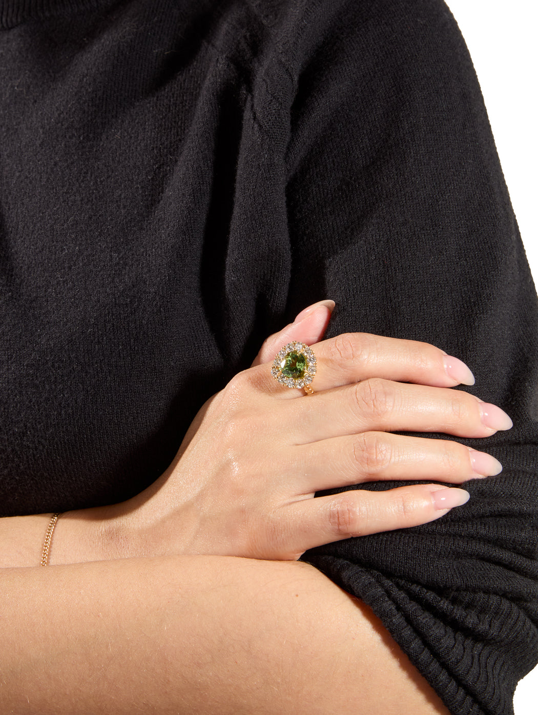 Pear Green Tourmaline and Diamond Heirloom Ring