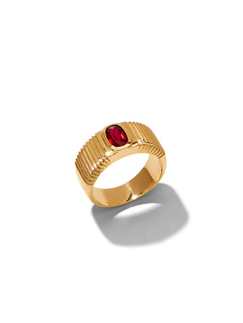 Oval Ruby Pleated Solitaire Yellow Gold Ring