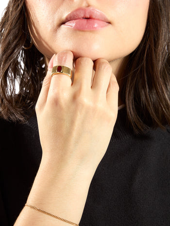 Oval Ruby Pleated Solitaire Yellow Gold Ring