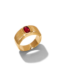 Oval Ruby Pleated Solitaire Yellow Gold Ring