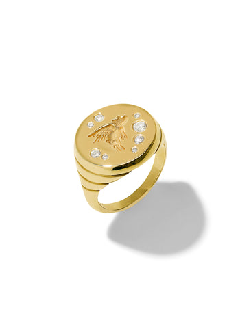 Diamond Flying Pig Fantasy Signet Ring