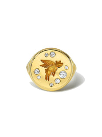 Diamond Flying Pig Fantasy Signet Ring