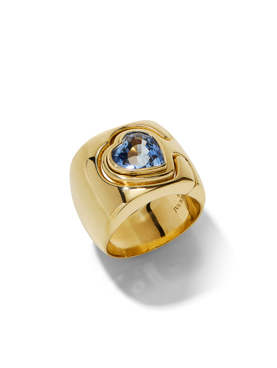 Blue Sapphire Heart Interlock Puzzle Yellow Gold Ring