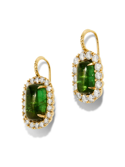 Mismatched Green Tourmaline Diamond Heirloom Earrings