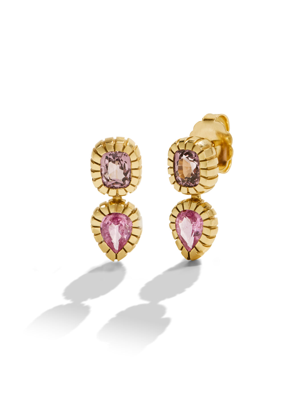 Double Stone Heirloom Bezel Pink Spinel & Tourmaline Earrings