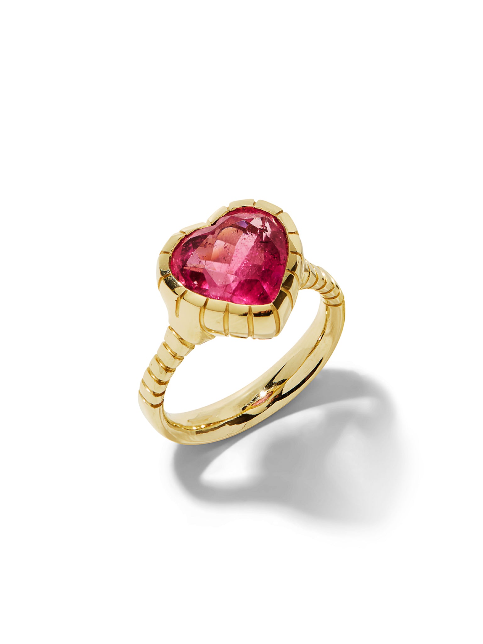 Heirloom Bezel Pink Tourmaline Heart Yellow Gold Ring