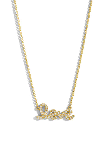 Diamond Script Love Yellow Gold Necklace