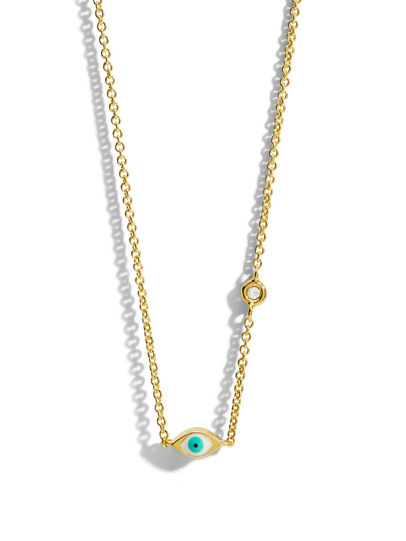 Mini Enamel Evil Eye Yellow Gold Necklace