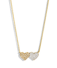 Medium Double Heart Diamond Yellow and White Gold Necklace