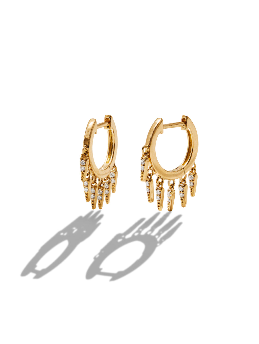 Pavé Diamond Fringe Drop Yellow Gold Hoop Earrings