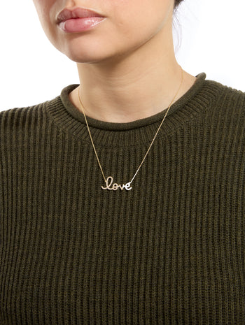 Large Diamond Love Script Yellow Gold Necklace