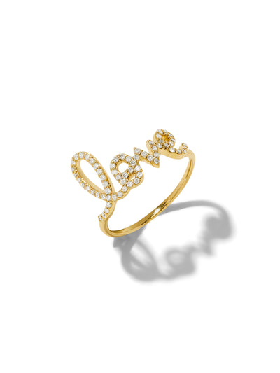 Large Diamond Script Yellow Gold Ring