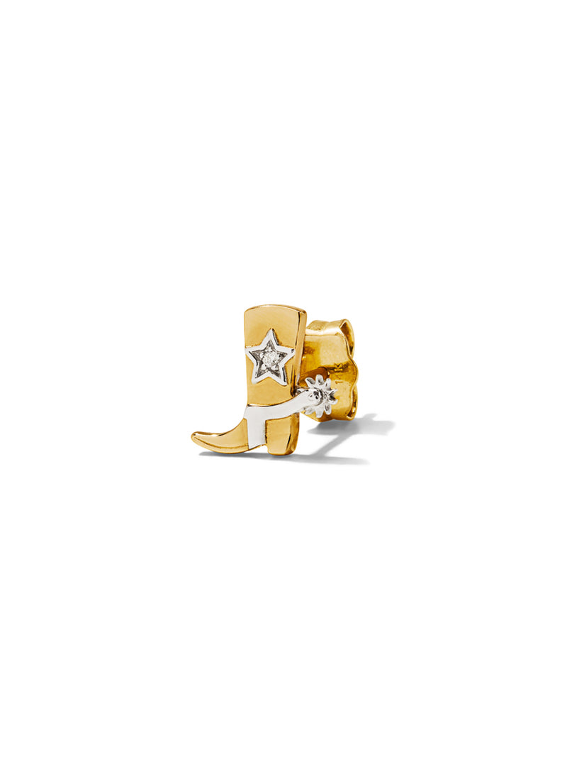 Diamond Cowboy Boot Stud Yellow Gold Single Earring