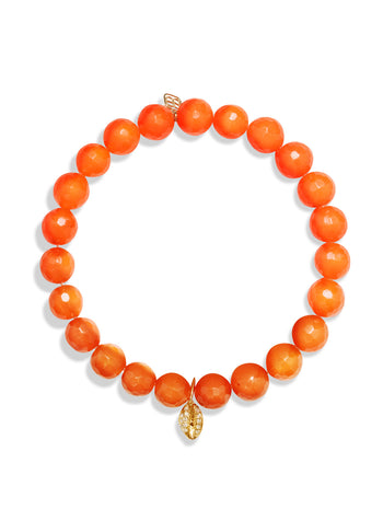 Cowrie Shell on Faceted Orange Agate Beaded Bracelet