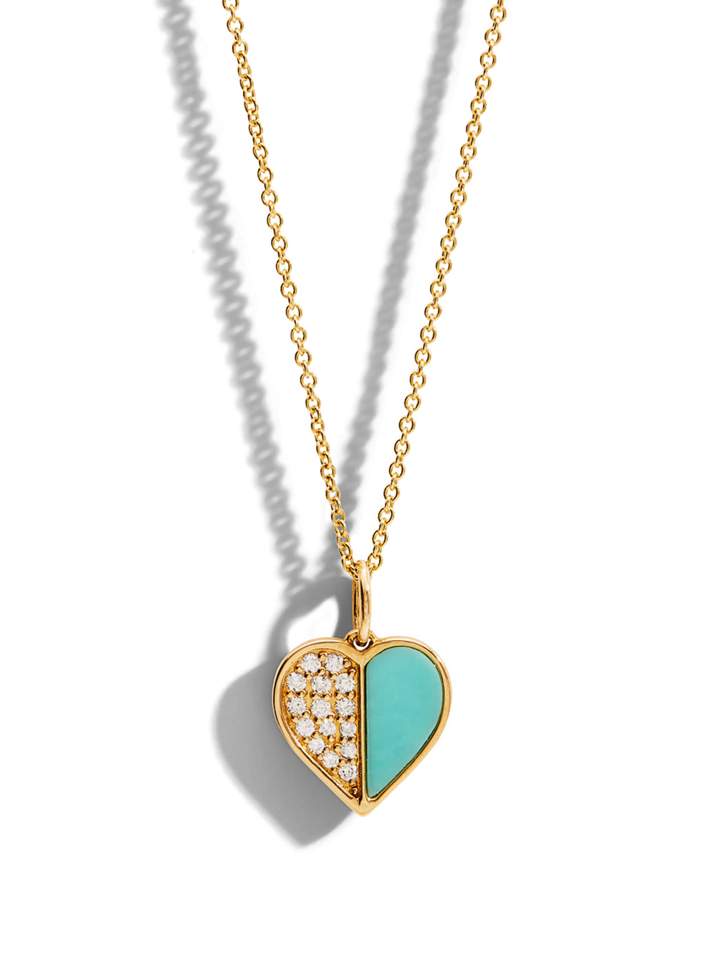 Diamond & Turquoise Inlay Heart Yellow Gold Necklace