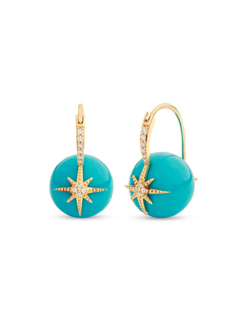 Pavé Diamond Starburst Turquoise Bead Yellow Gold Earrings