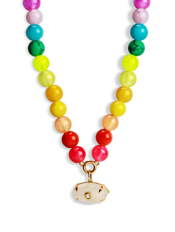 Moonstone Eye on Rainbow Jade Yellow Gold Beaded Necklace