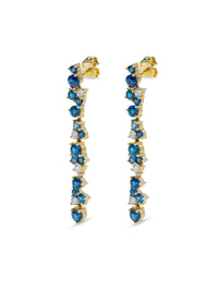 Sapphire & Diamond Cocktail Linear Yellow Gold Earrings