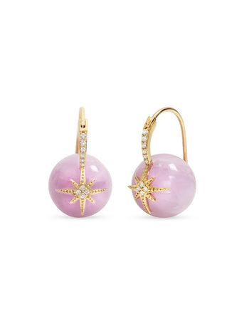 Pavé Diamond Starburst Kunzite Bead Yellow Gold Earrings