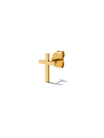 Mini Pure Cross Yellow Gold Single Stud Earring