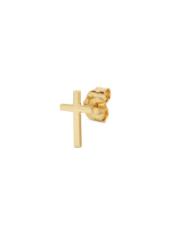 Mini Pure Cross Yellow Gold Single Stud Earring