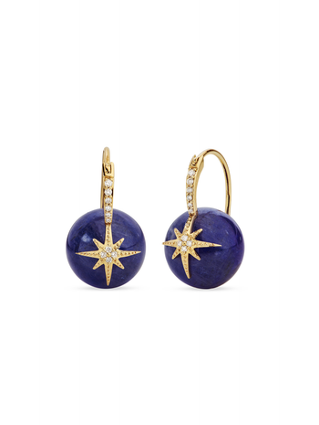 Pavé Diamond Starburst Tanzanite Bead Yellow Gold Earrings