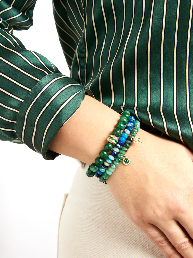 Emerald Mala Bead on Green Verdite Beaded Bracelet