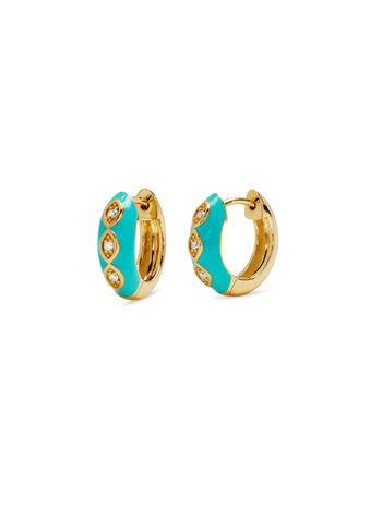 Puffy Enamel Marquise Yellow Gold Huggie Hoops