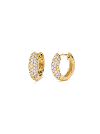 Diamond Puffy Yellow Gold Huggie Hoops