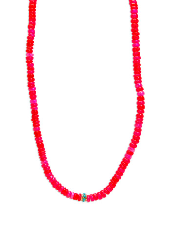 Turquoise Rondelle Hot Pink Opal Beaded Necklace
