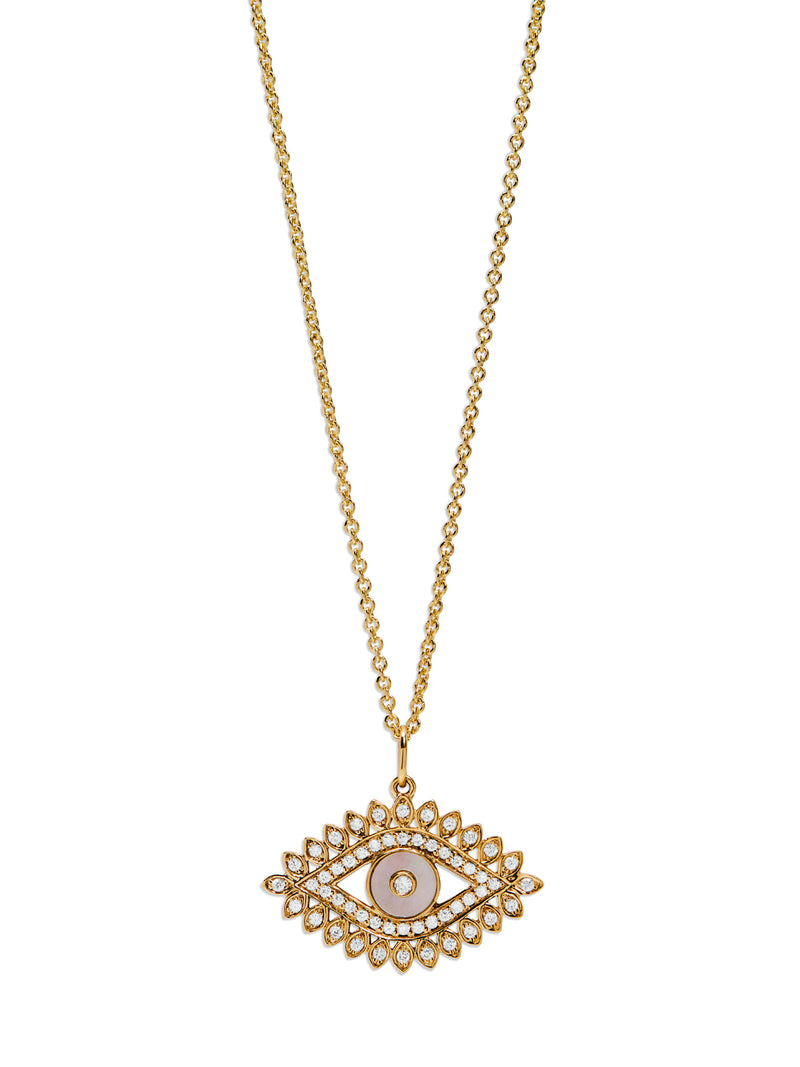 Mother of Pearl Inlay Eye Yellow Gold Necklace