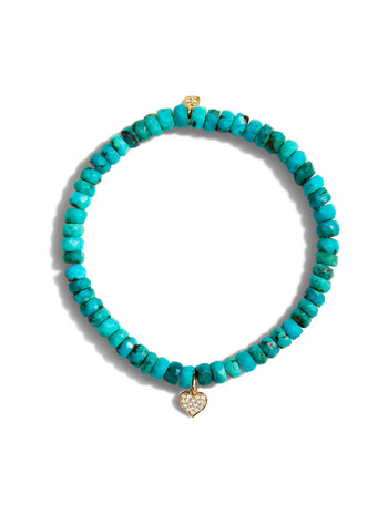 Mini Diamond Heart on Turquoise Beaded Bracelet