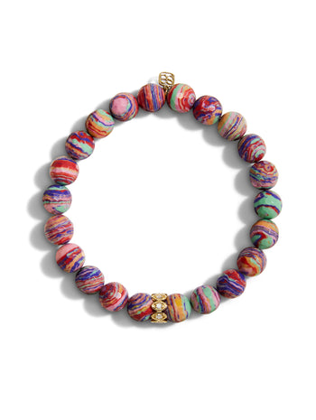 Evil Eye Rondelle on Pink Sunstripe Jasper Beaded Bracelet