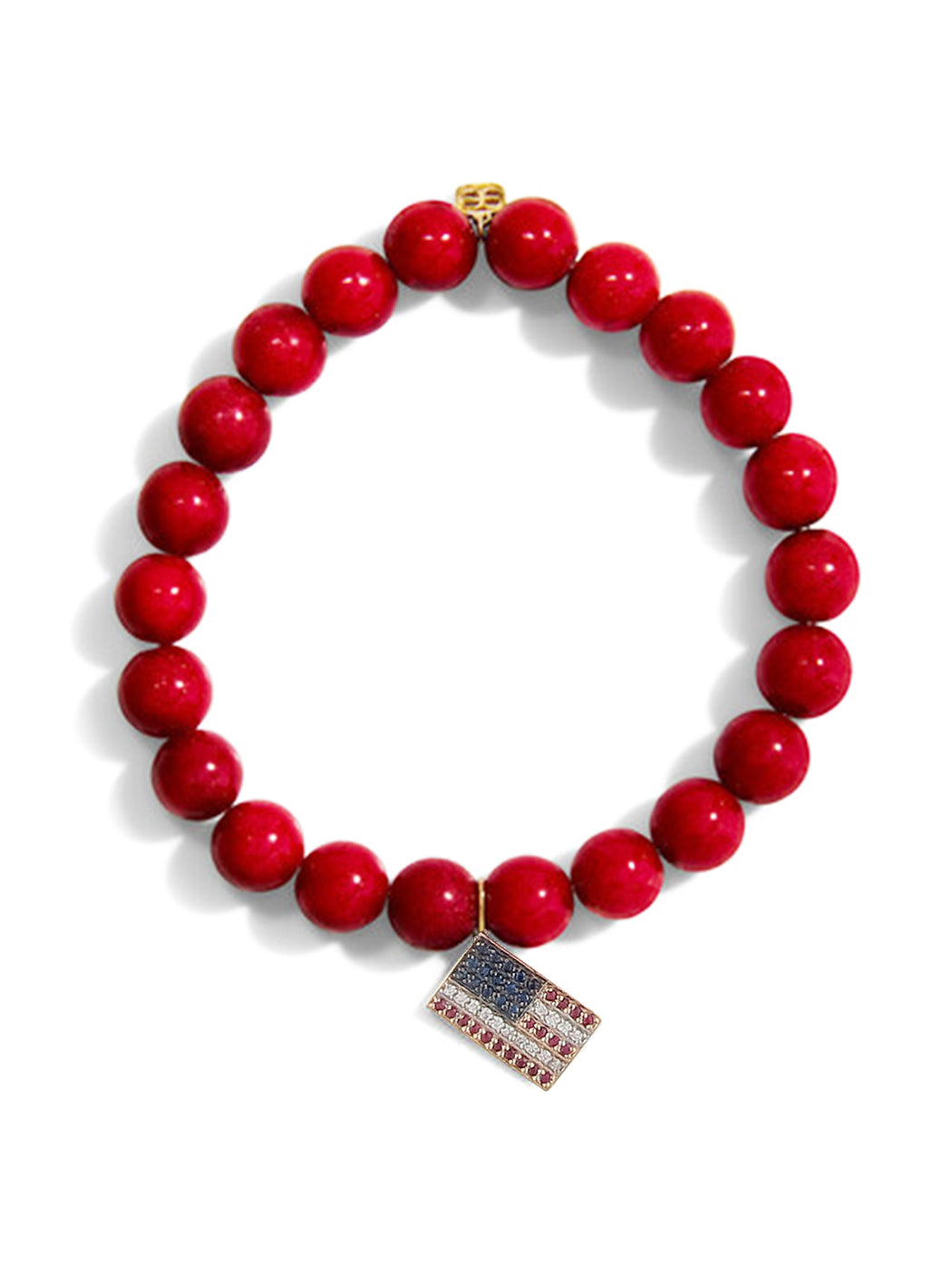 American Flag on Red Bamboo Coral Beaded Bracelet