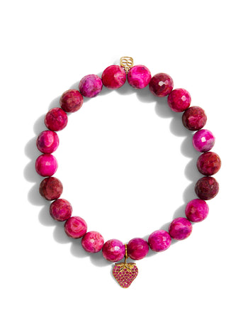 Ruby Strawberry on Pink Crazy Lace Agate Beaded Bracelet