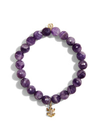 Diamond Frog on Faceted Amethyst Beaded Bracelet