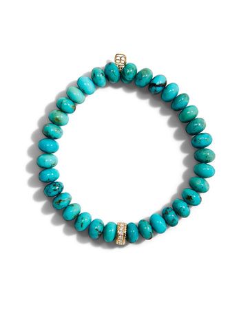 Diamond Rondelle on Turquoise Beaded Bracelet