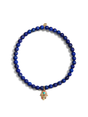 Rainbow Hamsa on Smooth Lapis Beaded Bracelet