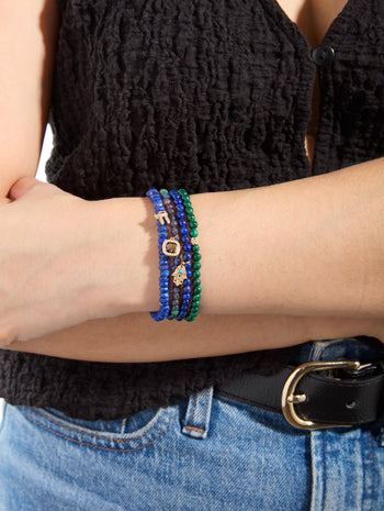 Rainbow Hamsa on Smooth Lapis Beaded Bracelet