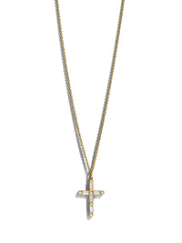 Diamond Baguette & Bezel Cross Yellow Gold Necklace