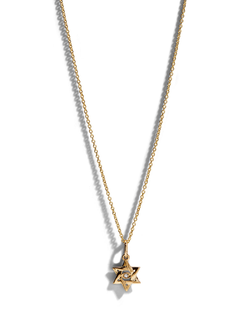 Tiny Star of David with Marquise Eye Yellow Gold Necklace