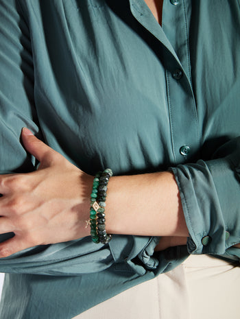 Marquise Eye Cross on Shaded Emerald Beaded Bracelet