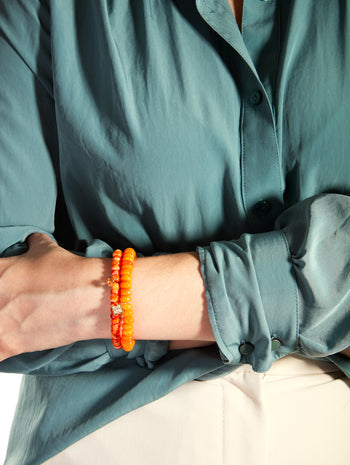 Moroccan Charm On Smooth Orange Opal Beaded Bracelet