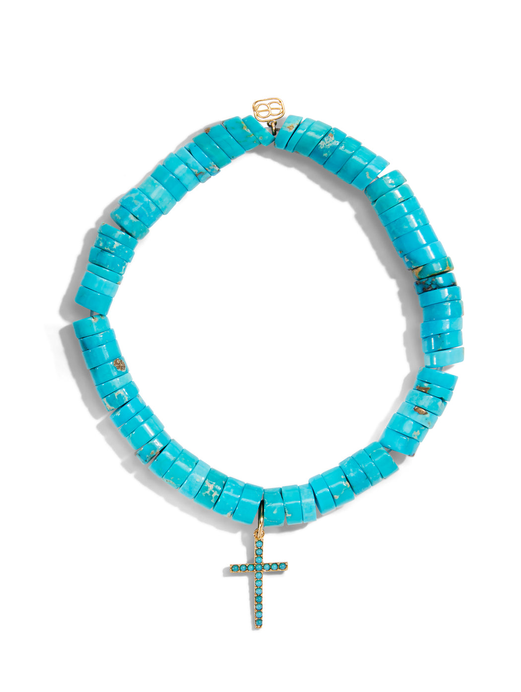 Turquoise Cross on Turquoise Heishi Beaded Bracelet