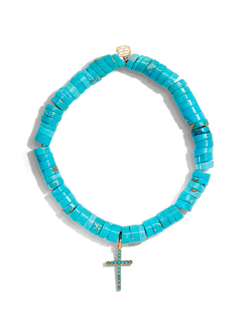 Turquoise Cross on Turquoise Heishi Beaded Bracelet